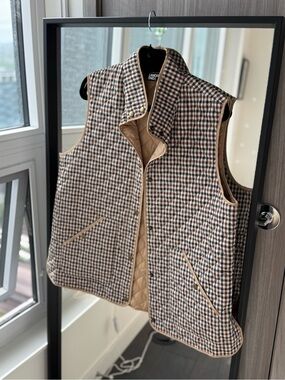 Lands' End Quilted Gingham Vest in Brown and Cream